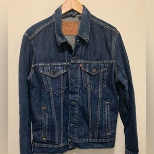 Vintage Levis Jean Jacket 80s Dark Blue Wash  Trucker Denim Adult Size L